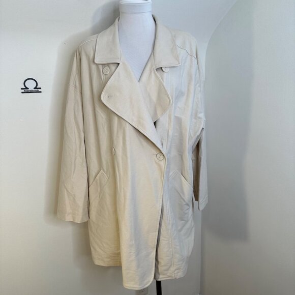 Prologue Open Front Drape Lapel Coat in Cream XL - Picture 2 of 6